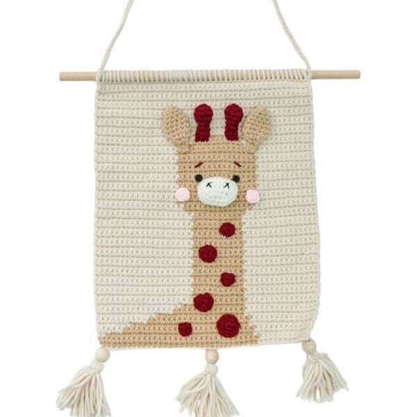 Gehaakte wandhanger giraffe in beige kleur