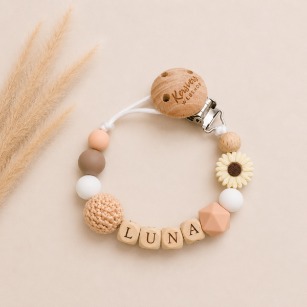 Speenkoord beige-roze en daisybloem
